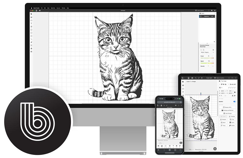 Interfejs Beam Studio na više uređaja