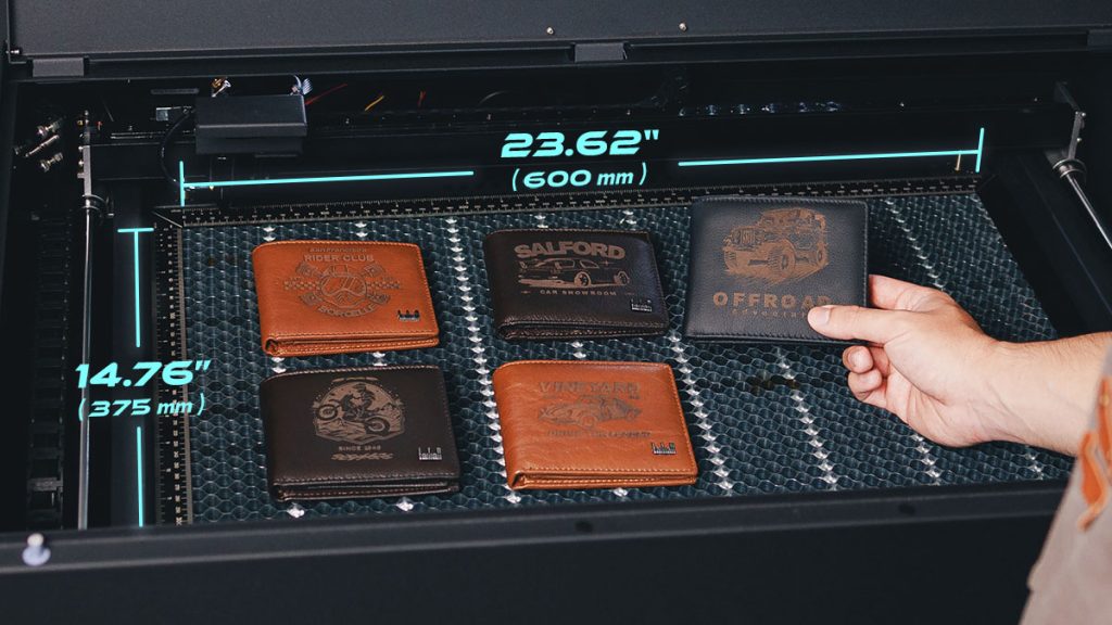 Dijagram radne površine Beambox II i opcija Z-visine.